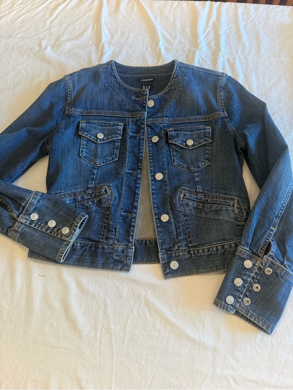 GAP Women's Indigo Collarless Denim Jacket